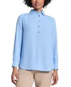 Jones New York Long Sleeve Shirttail Side Button Popover Tunic In Chintz Blue