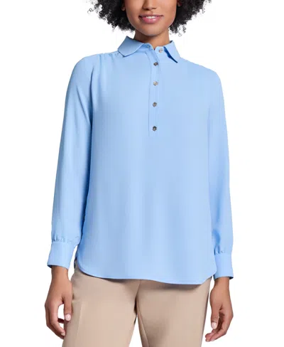 JONES NEW YORK LONG SLEEVE SHIRTTAIL SIDE BUTTON POPOVER TUNIC