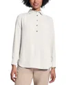 Jones New York Long Sleeve Shirttail Side Button Popover Tunic In Jones White