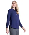 Jones New York Long Sleeve Shirttail Side Button Popover Tunic In Pacific Navy