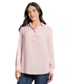Jones New York Long Sleeve Shirttail Side Button Popover Tunic In Pink