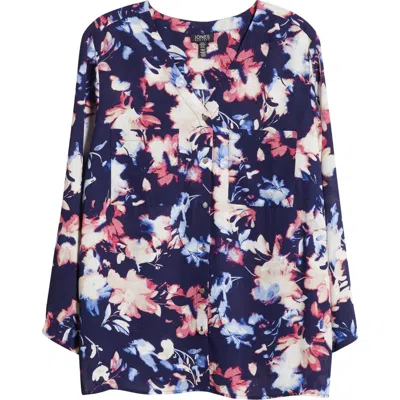 Jones New York D-ring Cuff Elbow Sleeve Button-up Top In Blue