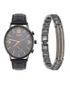 Jones New York Men's Analog Black Croc Leather Strap Watch 42mm Bracelet Gift Set In Black