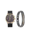 Jones New York Men's Analog Black Metal Alloy Bracelet Watch, 42mm And Bracelet Set In Black