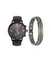 Jones New York Men's Analog Black Polyurethane Strap Watch, 42mm And Bracelet Set In Black