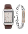 Jones New York Men's Analog Brown Croc Leather Strap Watch 33mm Bracelet Gift Set In Silver,brown