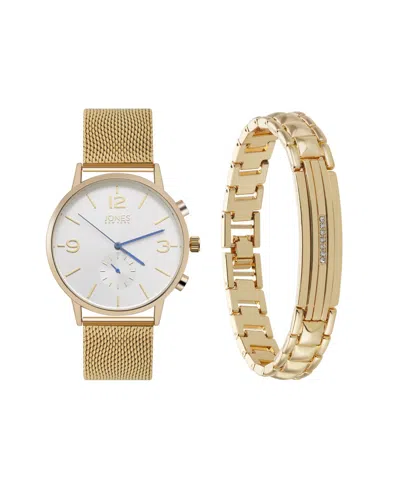 Jones New York Men's Analog Gold-tone Metal Alloy Bracelet Watch, 42mm And Bracelet Set