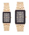 Jones New York Men And Women's Analog Shiny Gold-tone Metal Bracelet His Hers Watch 40mm, 32mm Gift Set In Black,gold