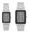 Jones New York Men And Women's Analog Shiny Silver-tone Metal Bracelet His Hers Watch 40mm, 32mm Gift Set In Black,silver