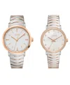 Jones New York Men And Women's Analog Two Tone Metal Alloy Bracelet His Hers Watch 42mm, 34mm Gift Set In Shiny Silver,shiny Rose Gold