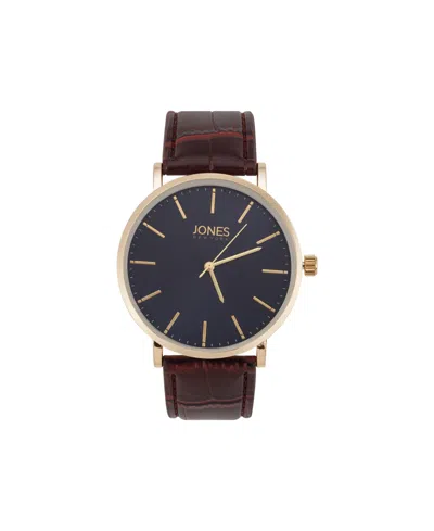 Jones New York Men's Brown Genuine Leather Strap Watch 44mm In Navy Sunray,brown Croco