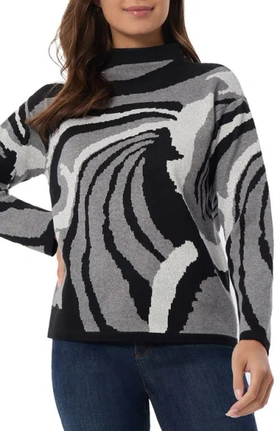 Jones New York Metallic Jacquard Sweater In Jones Black