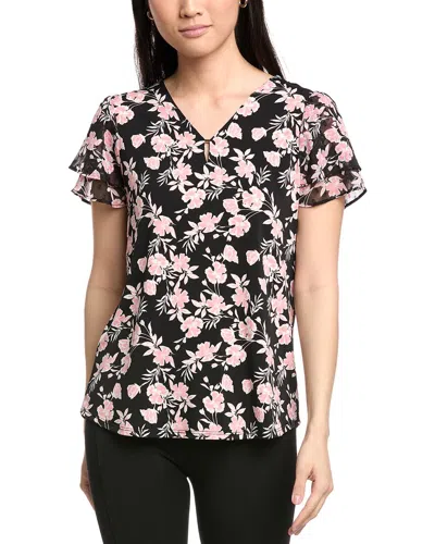 Jones New York Mix Media Floral Top In Multi
