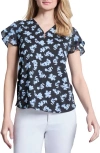 Jones New York Mixed Media Flutter Sleeve Top In Jones Black Multi