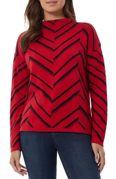 Jones New York Mock Neck Long Sleeve Jacquard Sweater In Deep Rouge