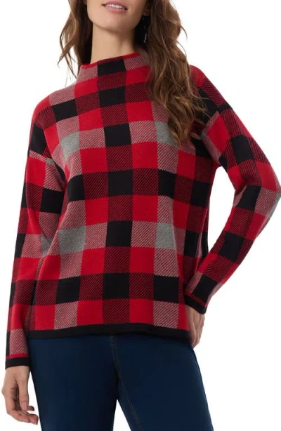 Jones New York Mock Neck Sweater In Deep Rouge Multi
