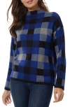 Jones New York Womens Plaid Knit Mock Turtleneck Sweater In Sapphire Multi