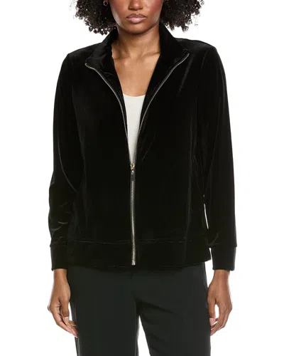 Jones New York Mock Neck Velour Jacket In Black