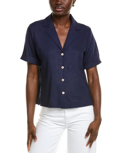 Jones New York Notch Collar Linen-blend Shirt In Blue