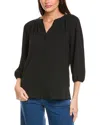 Jones New York Petite Split-neck Blouson-sleeve Top In Black