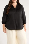 Jones New York Notch Neck V-neck Top In Black