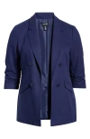 Jones New York Scrunch Sleeve Linen-blend Jacket In Blue