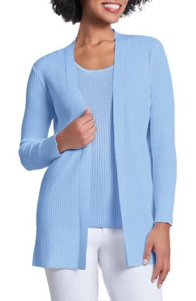 Jones New York Open Front Rib Cardigan In Chintz Blue