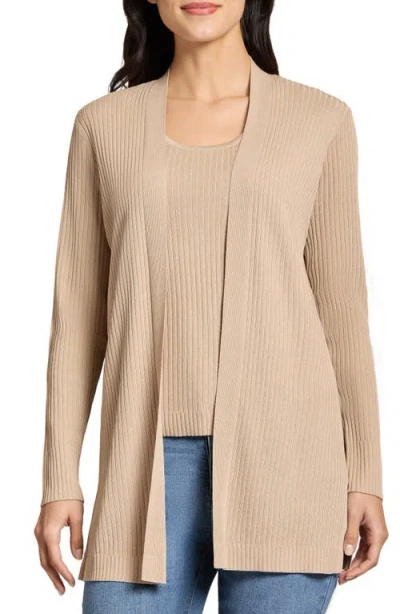 Jones New York Open Front Rib Cardigan In Jones Khaki