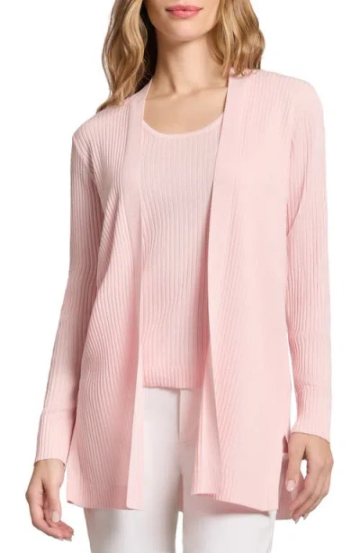 Jones New York Open Front Rib Cardigan In Petal Pink