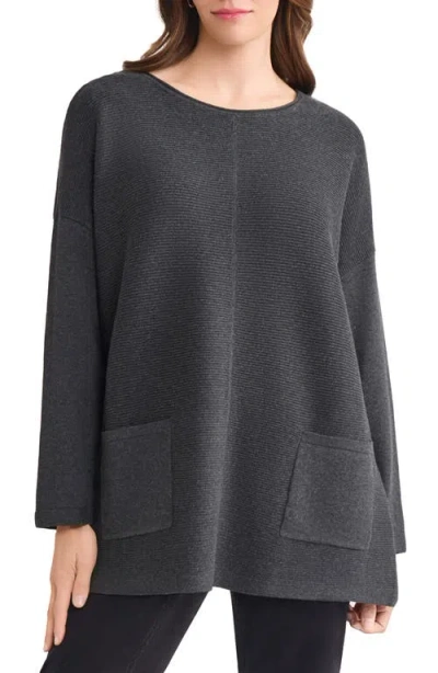Jones New York Oversize Cotton Boatneck Tunic Sweater In Black