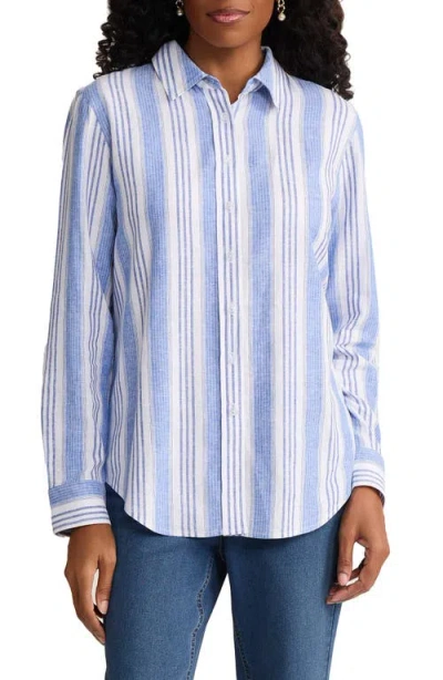 Jones New York Oversize Linen Blend Button-up Shirt In Blue