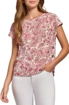 Jones New York Paisley Button Detail Top In Jones Pink/off White