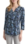 Jones New York Paisley Patch Pocket Crepe Popover Top In Blue