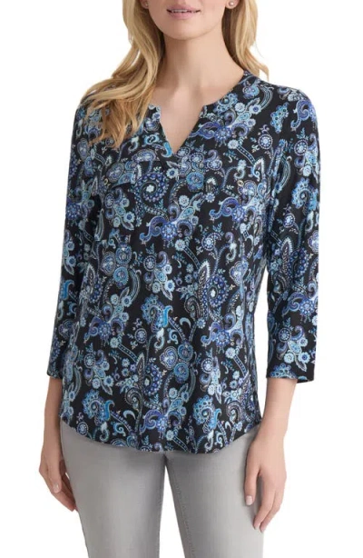 Jones New York Paisley Patch Pocket Crepe Popover Top In Blue