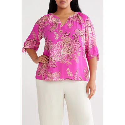 Jones New York Paisley Print Raglan Sleeve Top In Pink