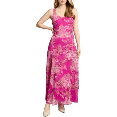Jones New York Paisley Print Sleeveless Chiffon Maxi Dress In Pink