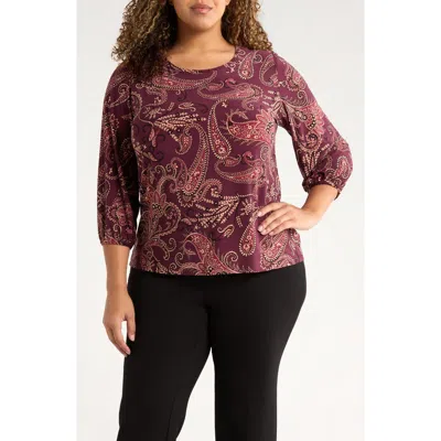 Jones New York Paisley Print Three Quarter Sleeve Top In Pink