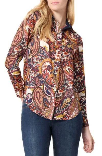 Jones New York Paisley Print Utility Button-up Shirt In Pacific Navy Multi