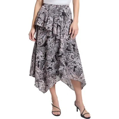 Jones New York Paisley Ruffle Handkerchief Hem Midi Skirt In Jones Black