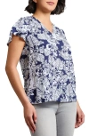 Jones New York Palm Print Flutter Sleeve Top In Multi
