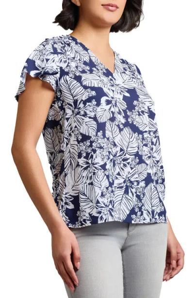 Jones New York Palm Print Flutter Sleeve Top In Multi
