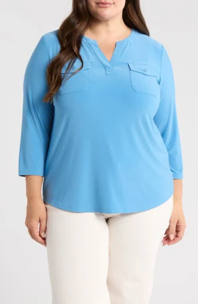 Jones New York Patch Pocket Crepe Popover Top In Blue