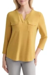 Jones New York Patch Pocket Crepe Popover Top In Yellow