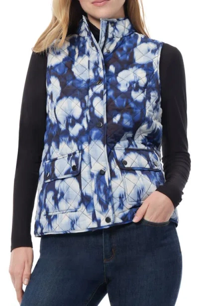 Jones New York Patch Pocket Quilted Vest In Sapphire Multi