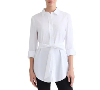 Jones New York Petite 3/4-sleeve Belted Tunic Top In White