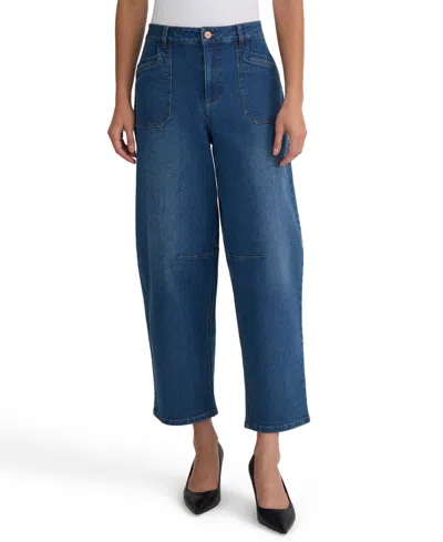 Jones New York Petite Barrel High-rise Cropped Barrel-leg Jeans In Blue