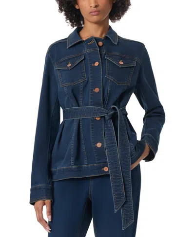 JONES NEW YORK PETITE BELTED BUTTON-FRONT TRUCKER JACKET