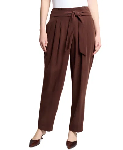 Jones New York Womens Belted Straight Leg Paperbag Pants 2 16p In Brown
