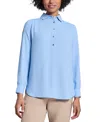 Jones New York Petite Button-side Collared Top In Chintz Blue