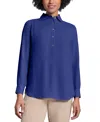 Jones New York Petite Button-side Collared Top In Pacific Navy